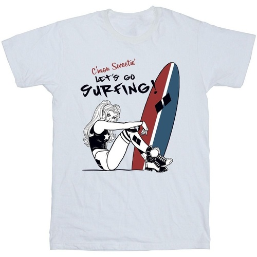 textil Niña Camisetas manga larga Dc Comics Harley Quinn Let's Go Surfing Blanco