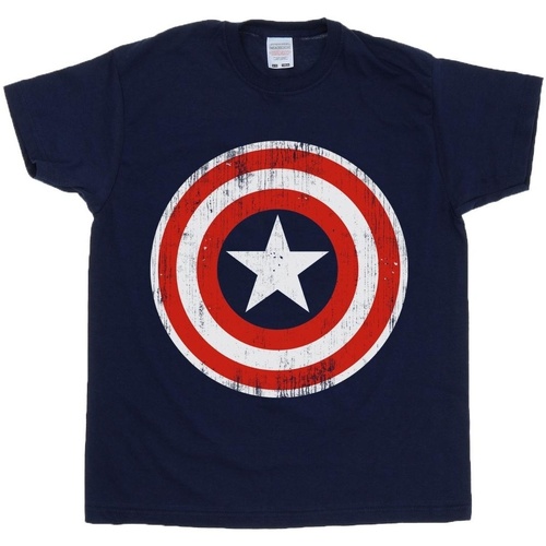 textil Hombre Camisetas manga larga Marvel Captain America Cracked Shield Azul