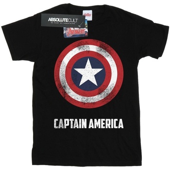 textil Hombre Camisetas manga larga Marvel Captain America Shield Text Negro