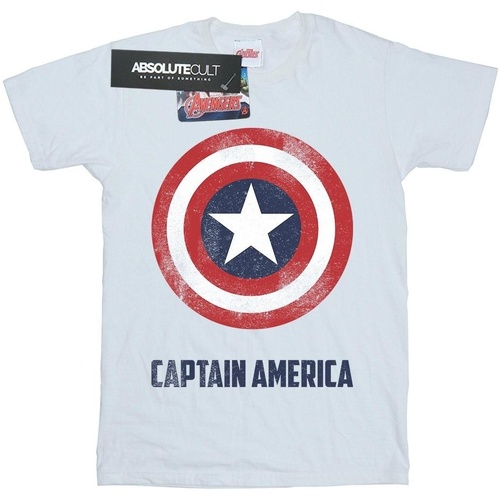 textil Hombre Camisetas manga larga Marvel Captain America Shield Text Blanco