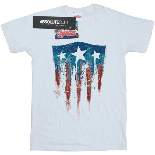 textil Hombre Camisetas manga larga Marvel Captain America Flag Shield Blanco