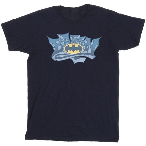textil Hombre Camisetas manga larga Dc Comics Batman Graffiti Logo Azul