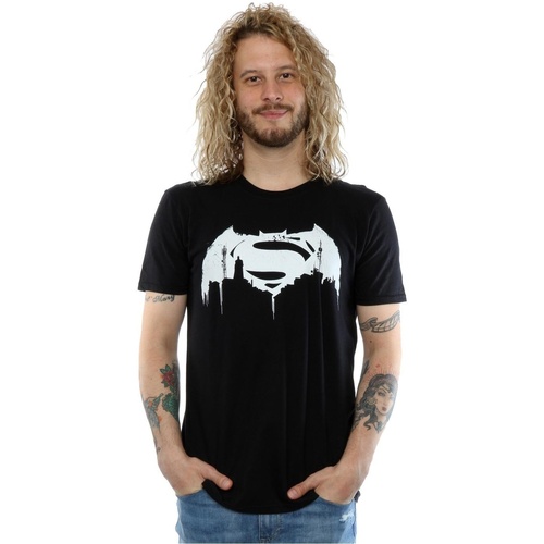 textil Hombre Camisetas manga larga Dc Comics Batman v Superman Beaten Logo Negro