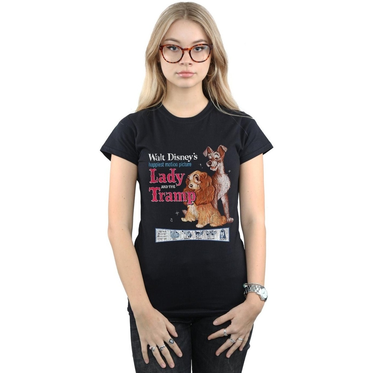 textil Mujer Camisetas manga larga Disney Lady And The Tramp Distressed Classic Poster Negro