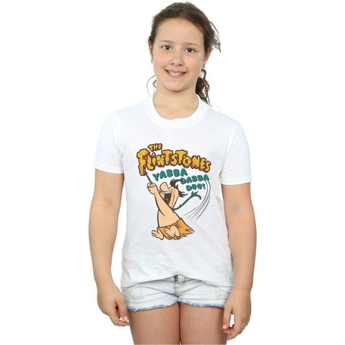 textil Niña Camisetas manga larga The Flintstones Fred Yabba Dabba Doo Blanco