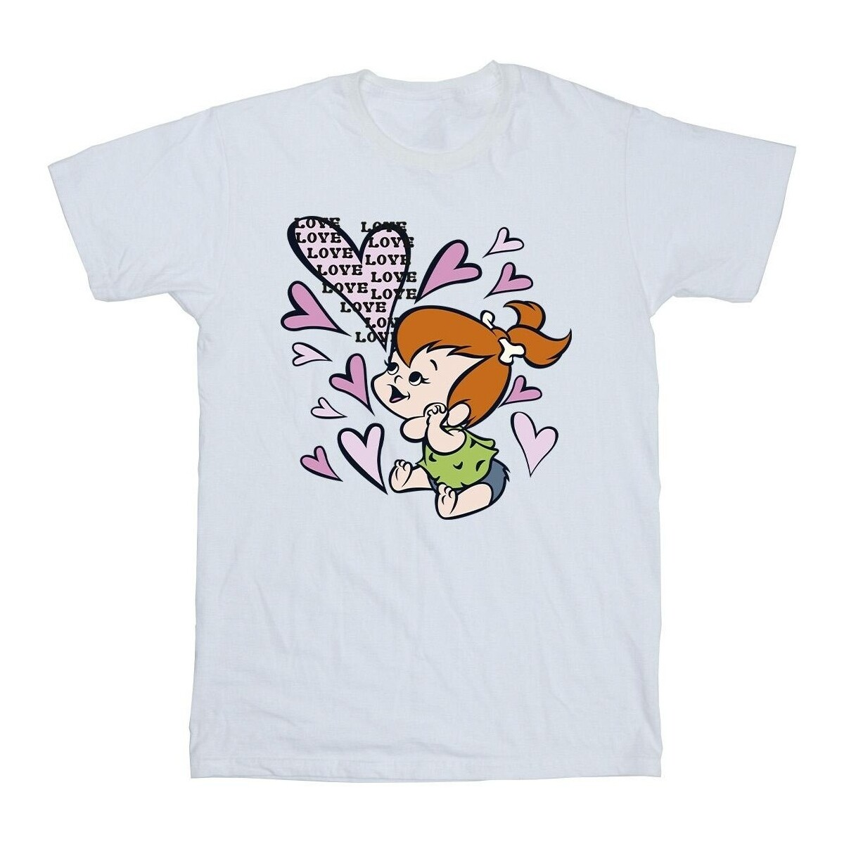 textil Niña Camisetas manga larga The Flintstones Pebbles Love Love Love Blanco