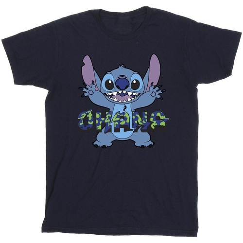textil Niña Camisetas manga larga Disney Lilo And Stitch Ohana Blue Glitch Azul