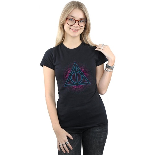 textil Mujer Camisetas manga larga Harry Potter Neon Deathly Hallows Negro