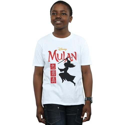 textil Niño Camisetas manga corta Disney Mulan Movie Warrior Silhouette Blanco