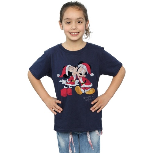 textil Niña Camisetas manga larga Disney Mickey And Minnie Christmas Kiss Azul