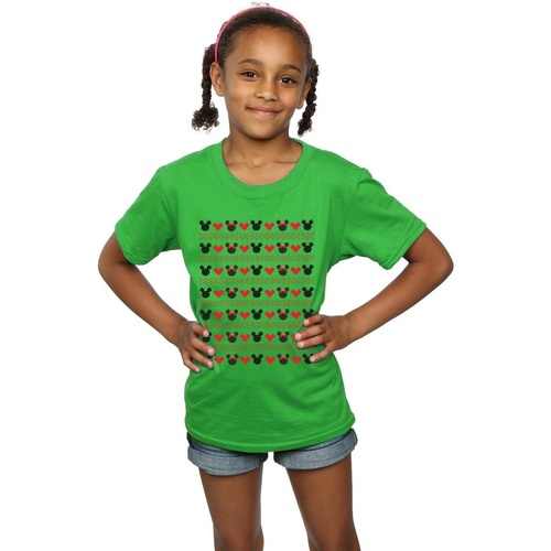 textil Niña Camisetas manga larga Disney Mickey And Minnie Christmas Hearts Verde