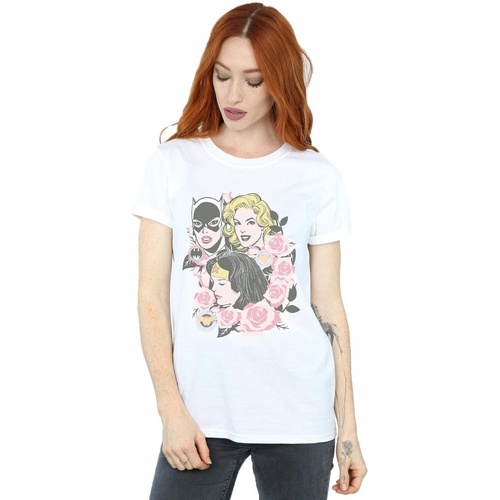 textil Mujer Camisetas manga larga Dc Comics Super Powers Floral Frame Blanco