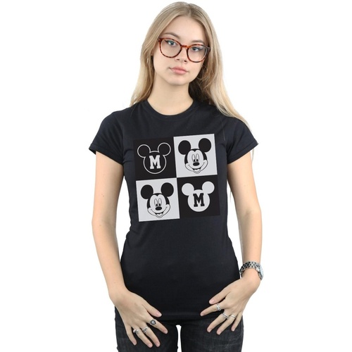 textil Mujer Camisetas manga larga Disney Mickey Mouse Smiling Squares Negro