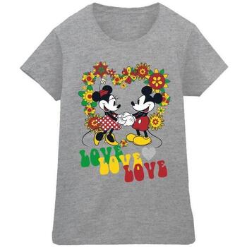 textil Mujer Camisetas manga larga Disney Mickey And Minnie Mouse Hippie Love Gris