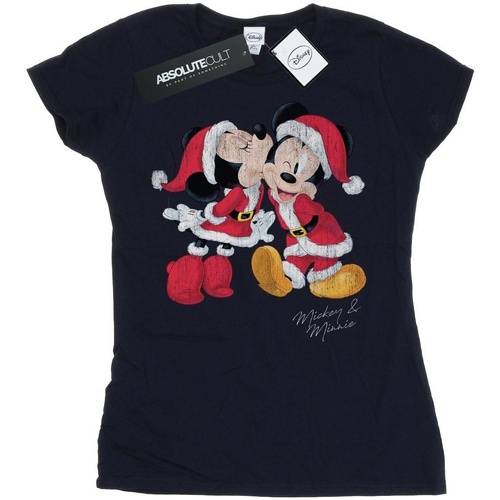textil Mujer Camisetas manga larga Disney Mickey And Minnie Christmas Kiss Azul