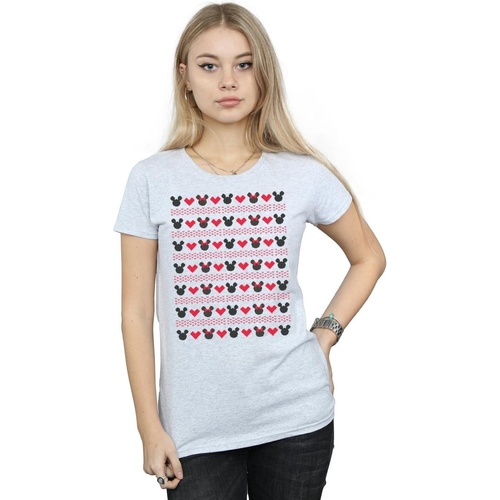 textil Mujer Camisetas manga larga Disney Mickey And Minnie Christmas Hearts Gris