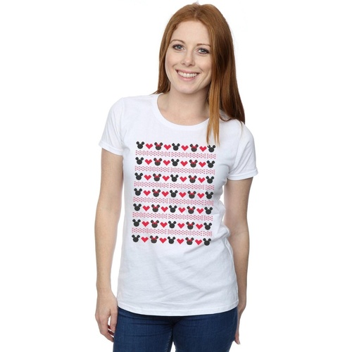 textil Mujer Camisetas manga larga Disney Mickey And Minnie Christmas Hearts Blanco