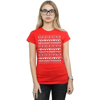 textil Mujer Camisetas manga larga Disney Mickey And Minnie Christmas Fair Isle Rojo