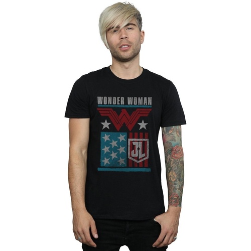 textil Hombre Camisetas manga larga Dc Comics Justice League Movie Wonder Woman Flag Negro