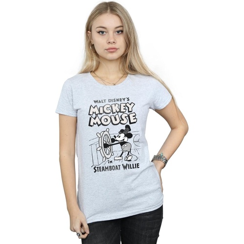 textil Mujer Camisetas manga larga Disney Mickey Mouse Steamboat Willie Gris
