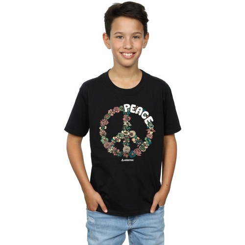 textil Niño Camisetas manga corta Woodstock Floral Peace Negro