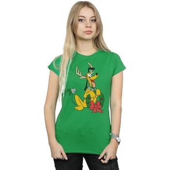 textil Mujer Camisetas manga larga Disney Pluto Christmas Reindeer Verde