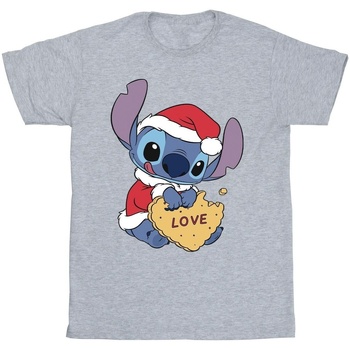 textil Hombre Camisetas manga larga Disney Lilo And Stitch Christmas Love Biscuit Gris
