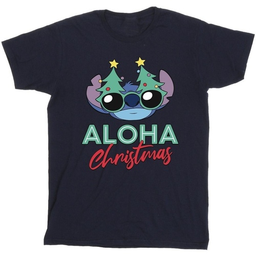 textil Hombre Camisetas manga larga Disney Lilo And Stitch Christmas Tree Shades Azul
