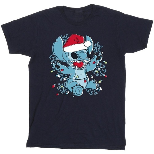 textil Hombre Camisetas manga larga Disney Lilo And Stitch Christmas Lights Sketch Azul