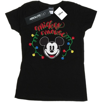 textil Mujer Camisetas manga larga Disney Mickey Mouse Christmas Light Bulbs Negro
