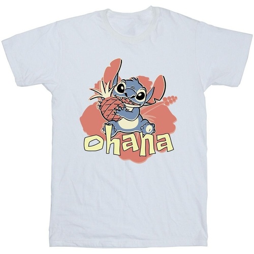 textil Hombre Camisetas manga larga Disney Lilo And Stitch Ohana Pineapple Blanco