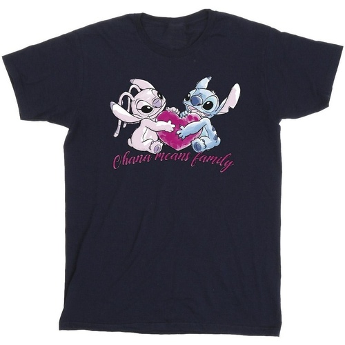 textil Hombre Camisetas manga larga Disney Lilo And Stitch Ohana Heart With Angel Azul