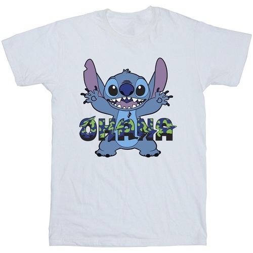 textil Hombre Camisetas manga larga Disney Lilo And Stitch Ohana Blue Glitch Blanco