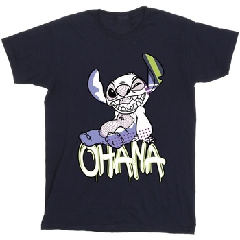 textil Hombre Camisetas manga larga Disney Lilo And Stitch Ohana Graffiti Azul