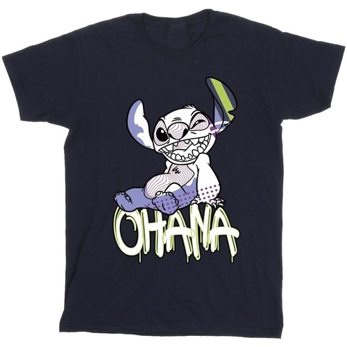 textil Hombre Camisetas manga larga Disney Lilo And Stitch Ohana Graffiti Azul