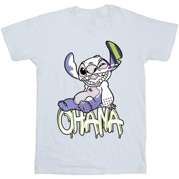 textil Hombre Camisetas manga larga Disney Lilo And Stitch Ohana Graffiti Blanco