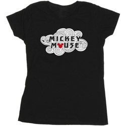 textil Mujer Camisetas manga larga Disney Mickey Mouse Swirl Logo Negro