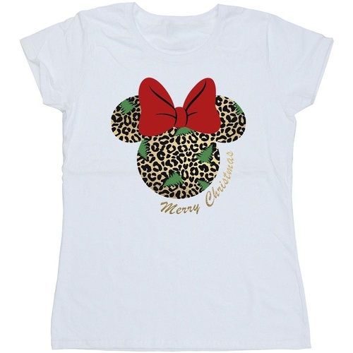 textil Mujer Camisetas manga larga Disney Minnie Mouse Leopard Christmas Blanco