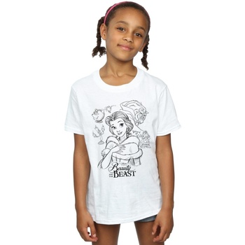 textil Niña Camisetas manga larga Disney Beauty And The Beast Collage Sketch Blanco