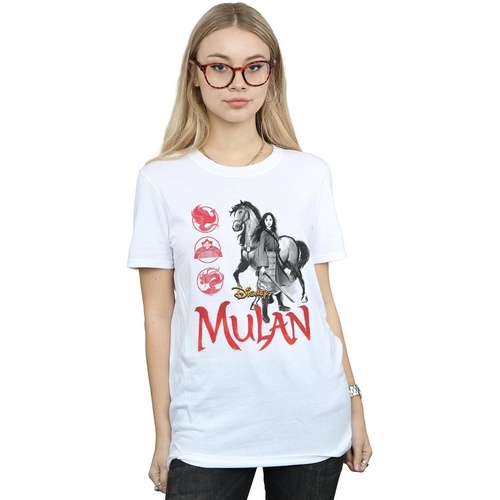 textil Mujer Camisetas manga larga Disney Mulan Movie Horse Pose Blanco