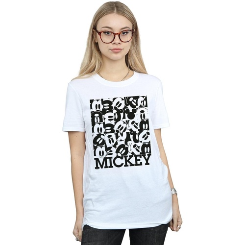 textil Mujer Camisetas manga larga Disney Mickey Mouse Grid Blanco