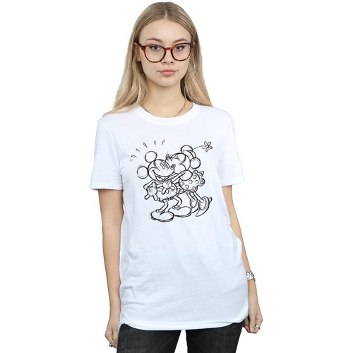 textil Mujer Camisetas manga larga Disney Mickey And Minnie Mouse Kiss Sketch Blanco
