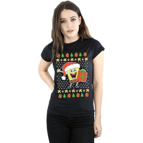 textil Mujer Camisetas manga larga Spongebob Squarepants Ugly Christmas Negro