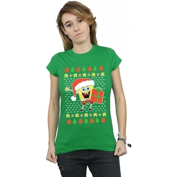 textil Mujer Camisetas manga larga Spongebob Squarepants Ugly Christmas Verde