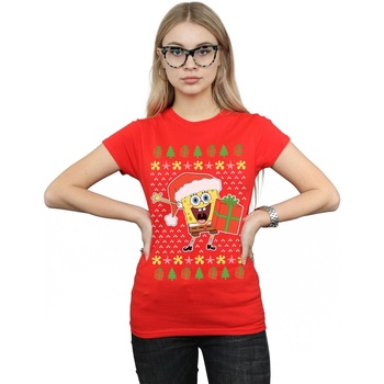 textil Mujer Camisetas manga larga Spongebob Squarepants Ugly Christmas Rojo