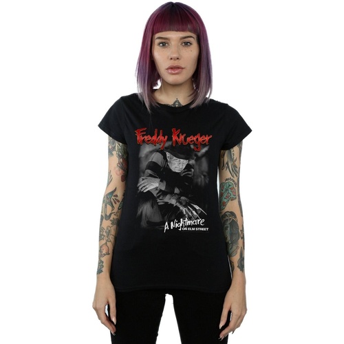 textil Mujer Camisetas manga larga A Nightmare On Elm Street Freddy Black And White Photo Negro
