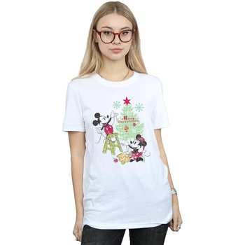 textil Mujer Camisetas manga larga Disney Mickey And Minnie Christmas Tree Blanco