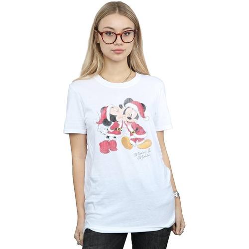 textil Mujer Camisetas manga larga Disney Mickey And Minnie Christmas Kiss Blanco