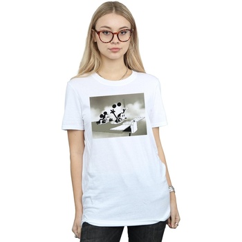textil Mujer Camisetas manga larga Disney Mickey Mouse Crazy Pilot Blanco