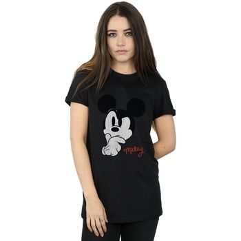 textil Mujer Camisetas manga larga Disney Mickey Mouse Distressed Ponder Negro